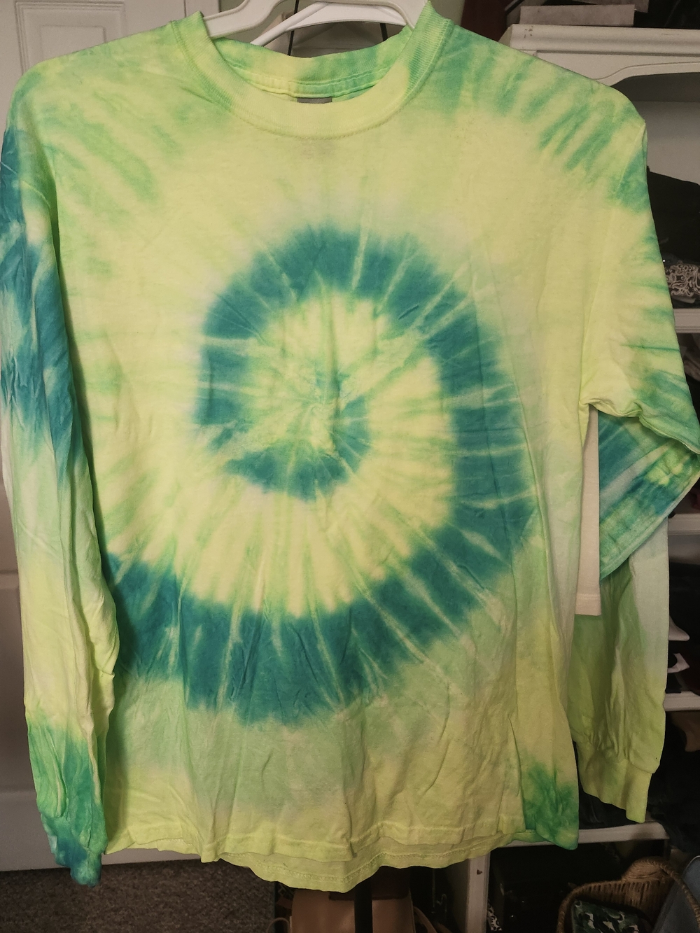 Tie-Dye Long Sleev Shirt - Neon Green & Teal